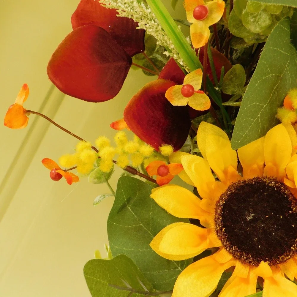 Colorful Sunflower Wreath for Front Door  Late Summer and Fall Bright Vibrant